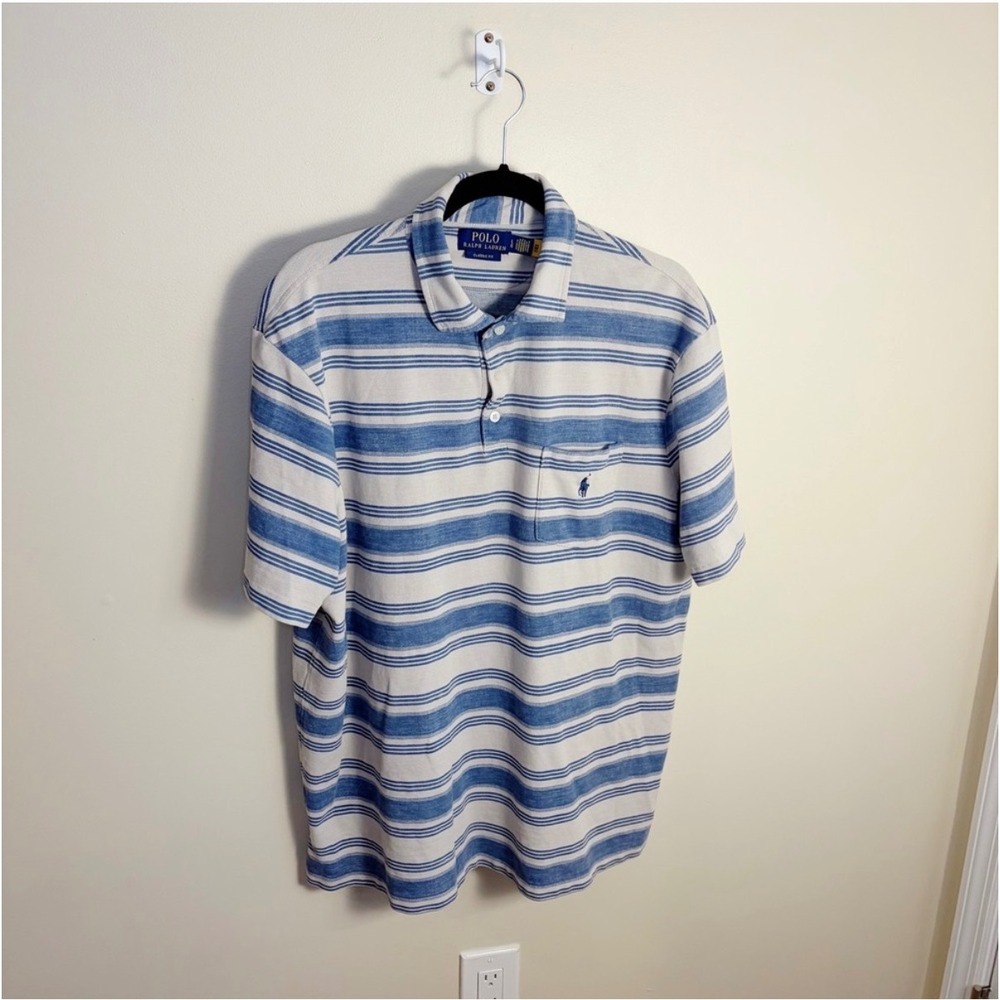 Polo Ralph Lauren Polo Mens L Blue Stripe Classic Fit Pocket Pony Short Sleeve - Picture 5 of 8